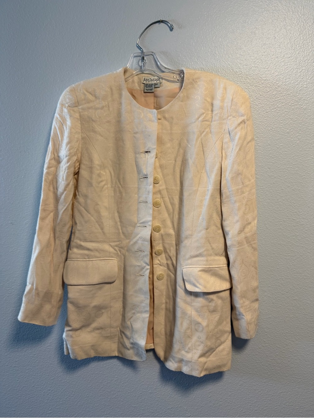 Ann Taylor Light Cream Longline Button Jacket